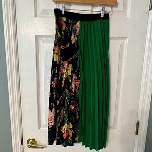 Women's floral/green two-toned pleaded midi skirt